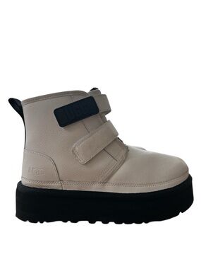 UGG White Leather Strap Ankle Boots with Black Soles
